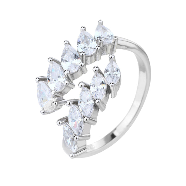 טבעת ספירלה פתוחה משובצת טיפות ומרקיזות- כסף