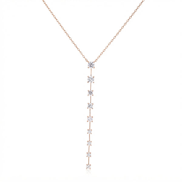 שרשרת עניבה משובצת זרקונים מדורגים- רוז גולד