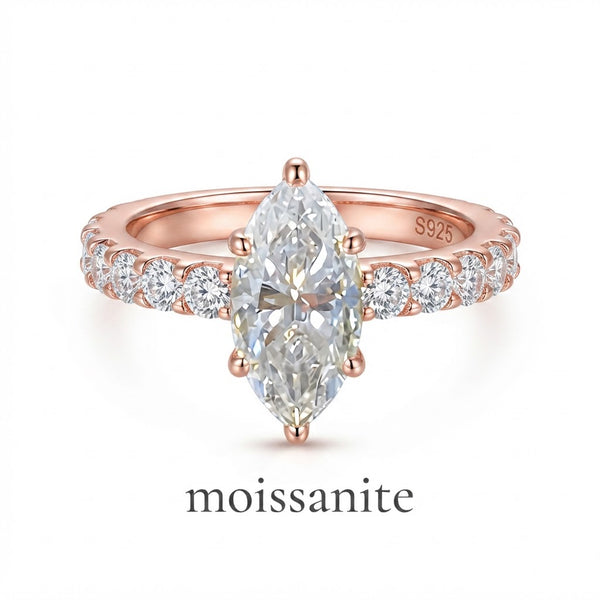 טבעת מוסונייט מרקיזה משובצת 2.5ct- רוז גולד